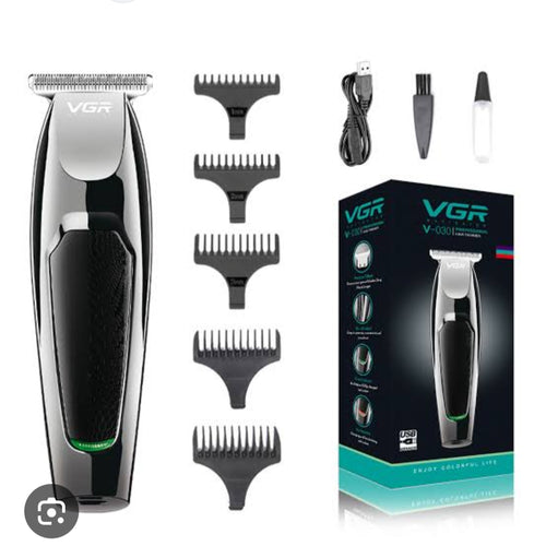 VGR hair trimmer set with attachments and packaging on a white background